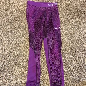 Nike Pro Purple Patterned Girls' Compression Leggings
